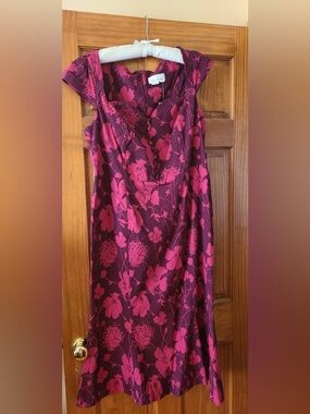 Anthropologie Berry and Pink Floral Midi Dress